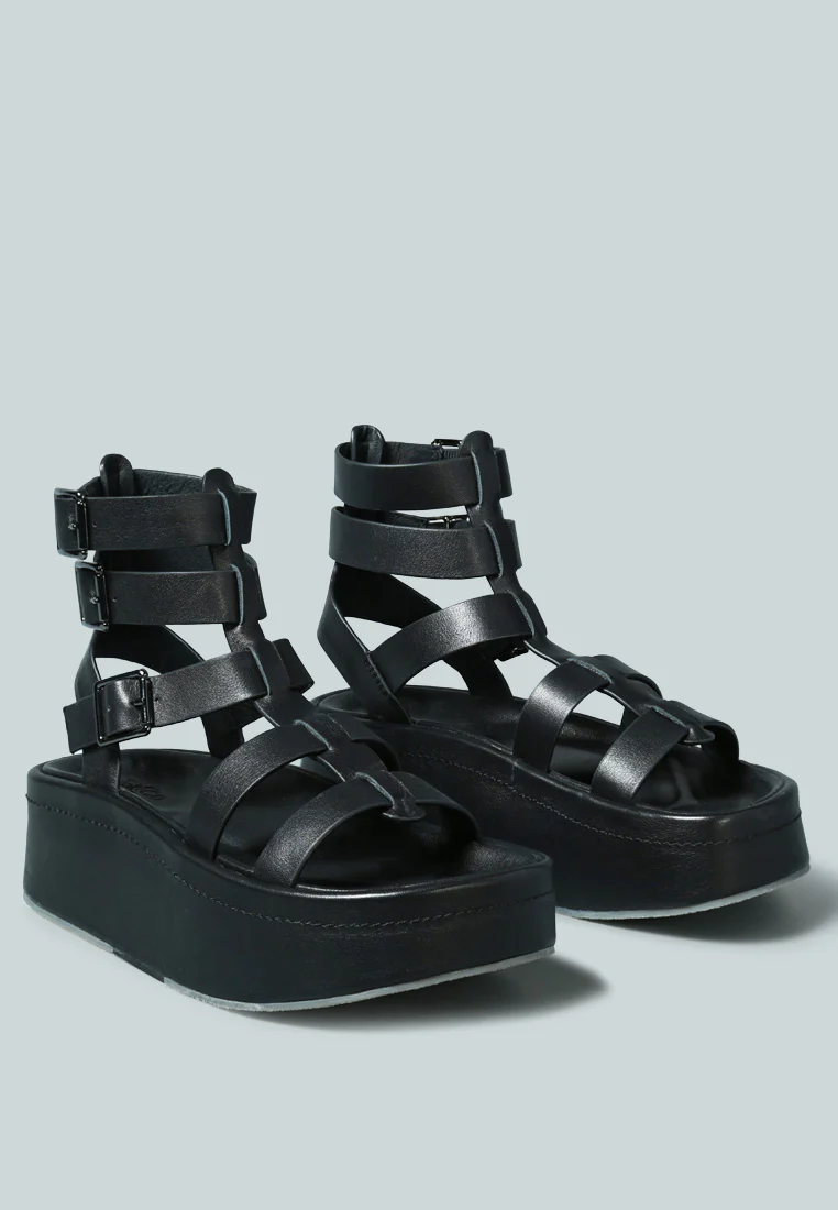 CRUZ Gladiator Platform Leather Sandal in Black - Image 3