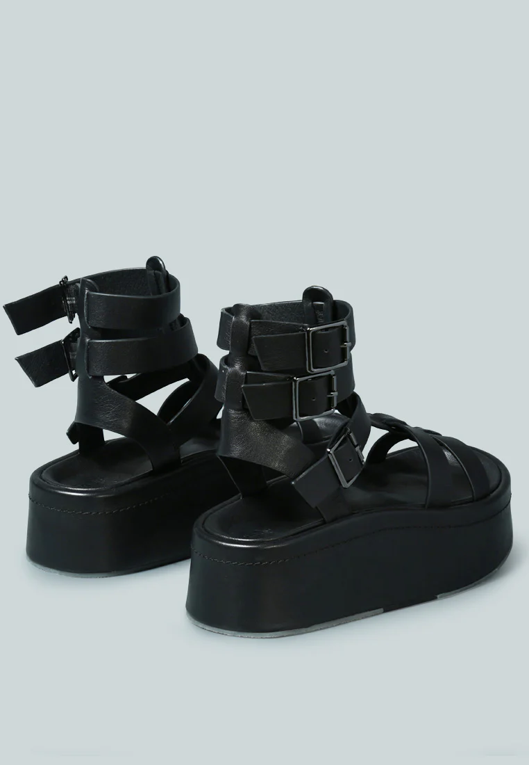CRUZ Gladiator Platform Leather Sandal in Black - Image 4