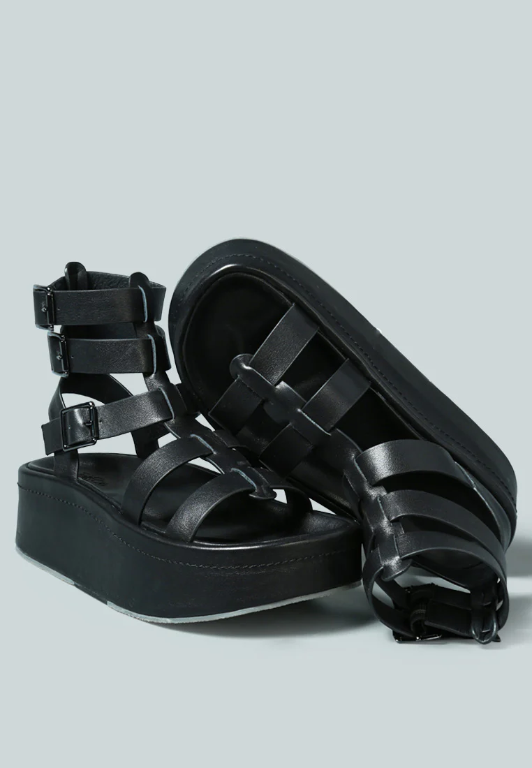 CRUZ Gladiator Platform Leather Sandal in Black - Image 5