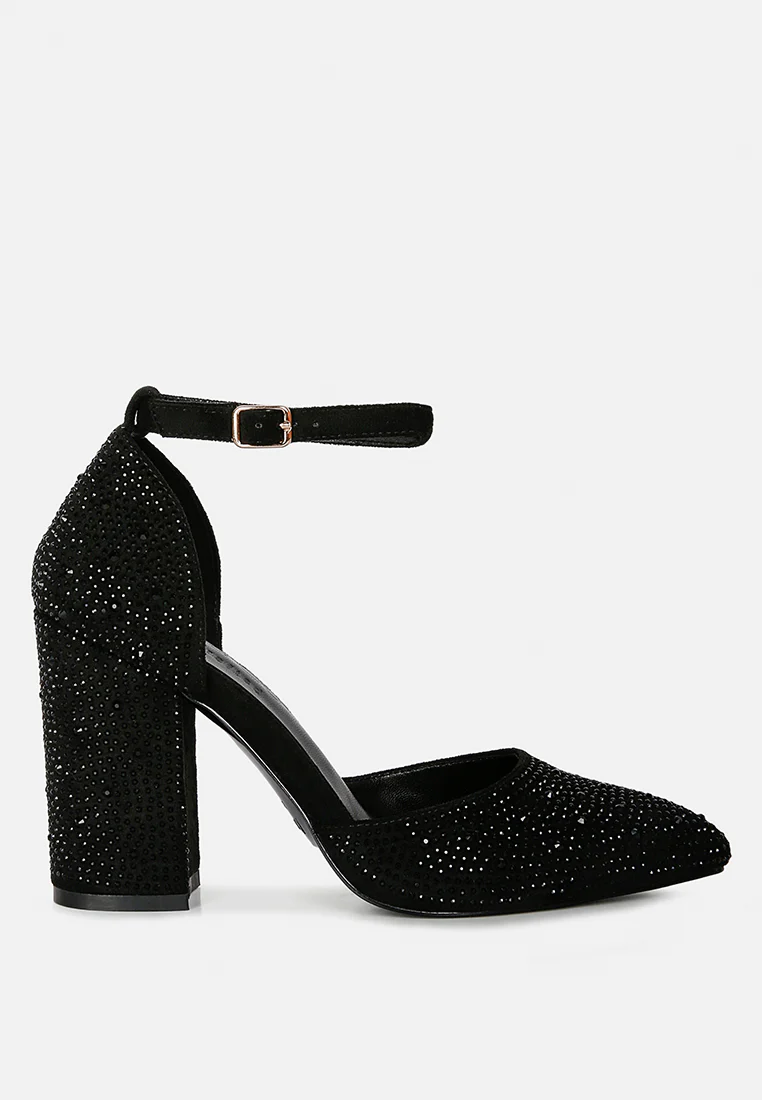 CULVER Rhinestone Embellished Block Heel Sandals in Black - Image 2