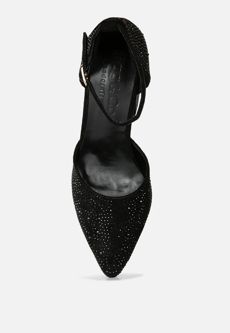 CULVER Rhinestone Embellished Block Heel Sandals in Black - Image 6