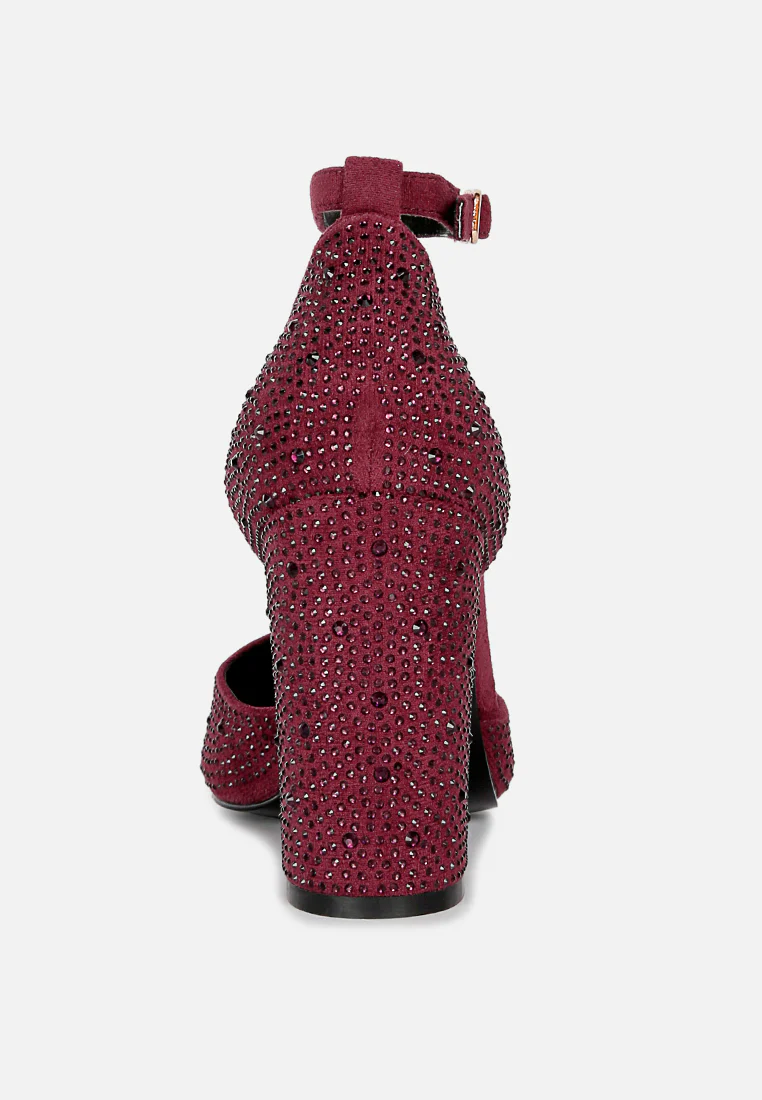 CULVER Rhinestone Embellished Block Heel Sandals in Burgundy - Image 5