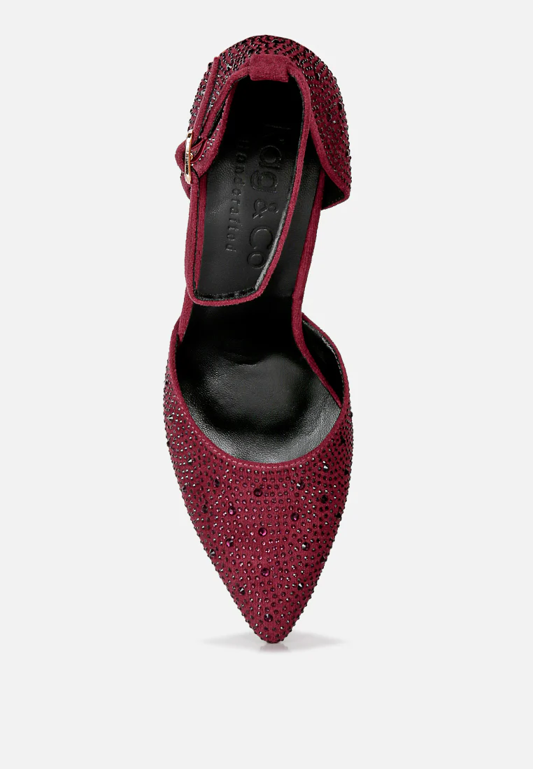 CULVER Rhinestone Embellished Block Heel Sandals in Burgundy - Image 6