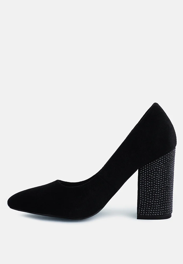 CYBER-GIRL Black Rhinestone Block Heeled Pumps - Image 4