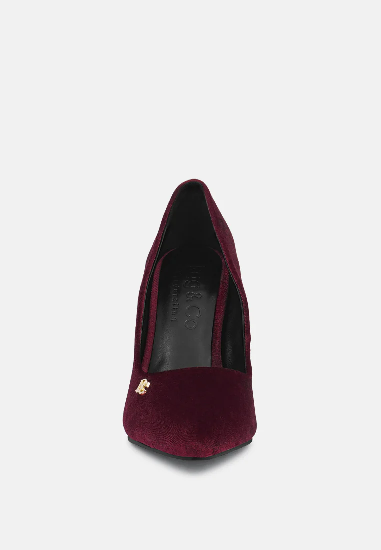 CYBER-GIRL Burgundy Rhinestone Block Heeled Pumps - Image 3