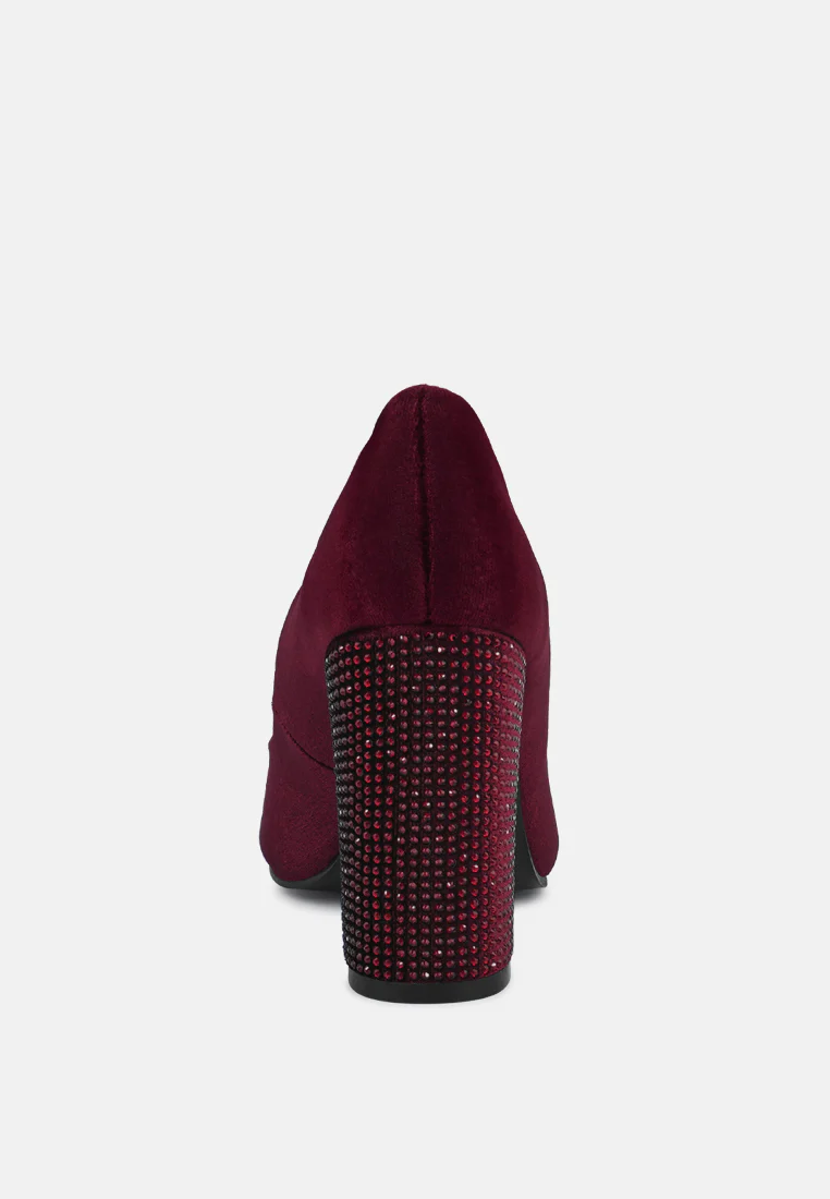 CYBER-GIRL Burgundy Rhinestone Block Heeled Pumps - Image 5