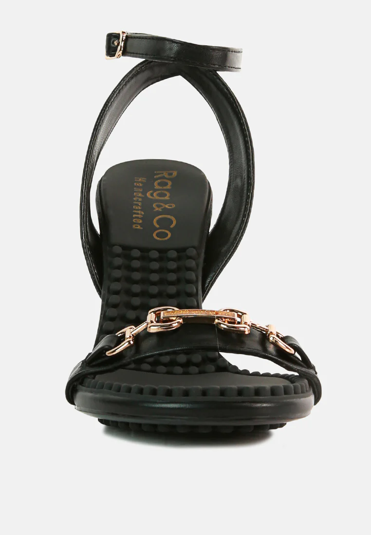 DAENERYS Black Horsebit Embellished Sandals - Image 3