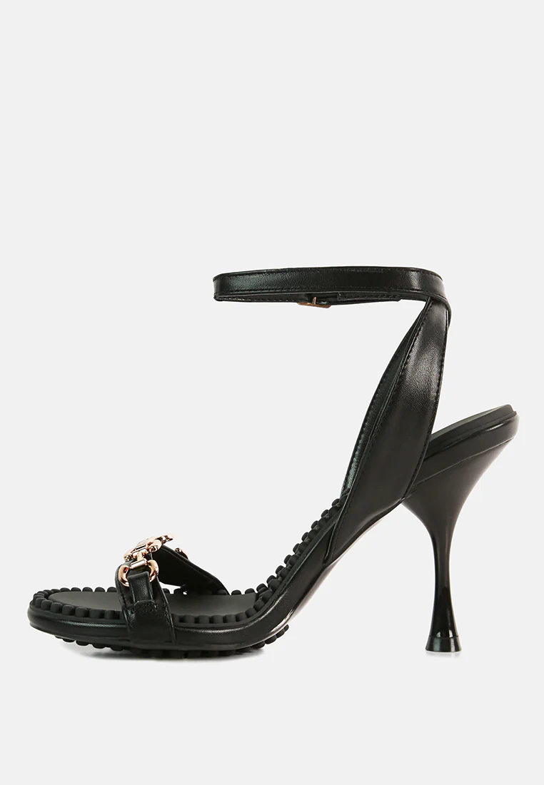 DAENERYS Black Horsebit Embellished Sandals - Image 4