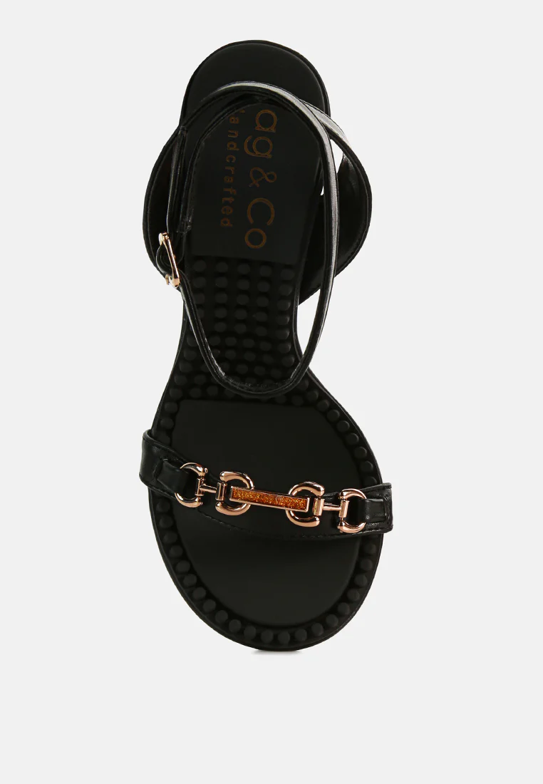 DAENERYS Black Horsebit Embellished Sandals - Image 6