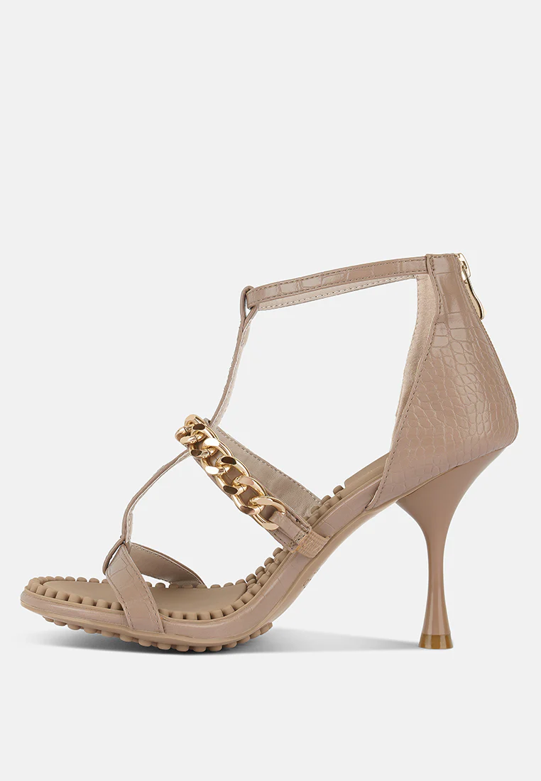 DAKOTA Metal Chain Embellishment Sandals in Latte - Image 4