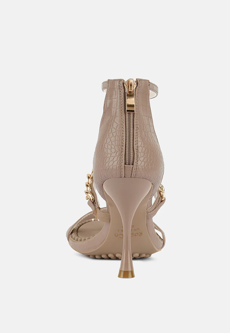 DAKOTA Metal Chain Embellishment Sandals in Latte - Image 5