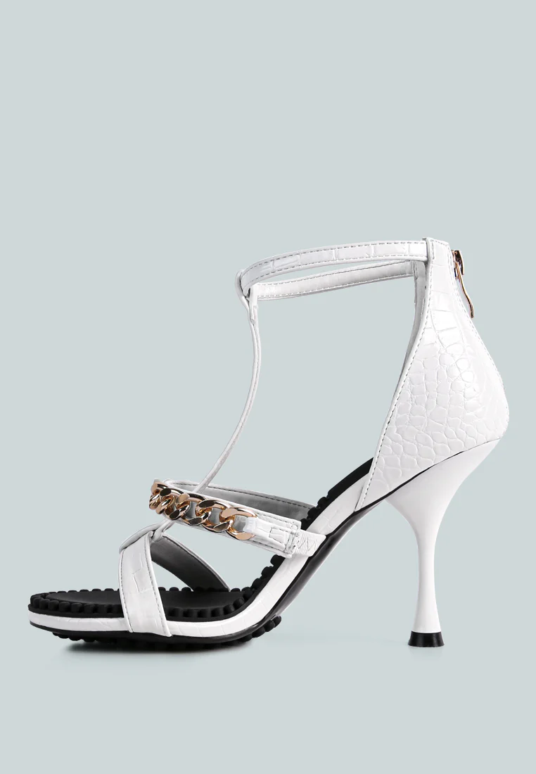DAKOTA Metal Chain Embellishment Sandals in White - Image 5