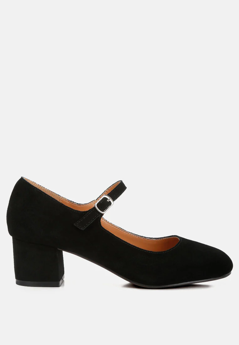 DALLIN Suede Block Heel Mary Janes in Black - Image 3