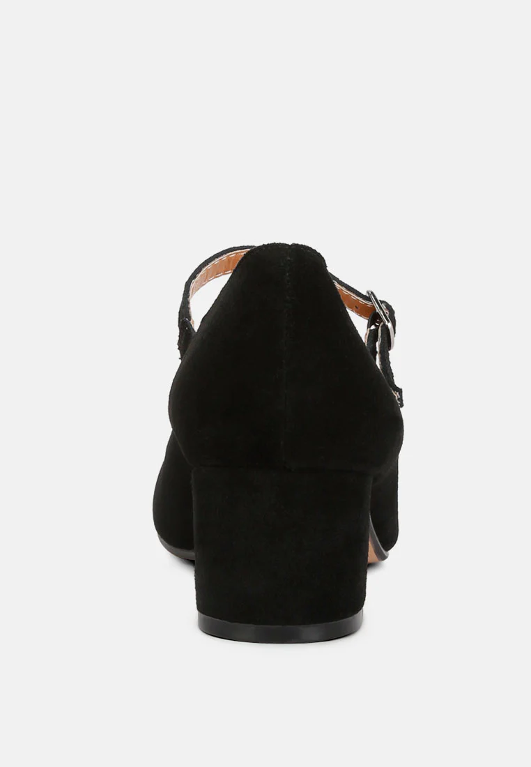 DALLIN Suede Block Heel Mary Janes in Black - Image 6