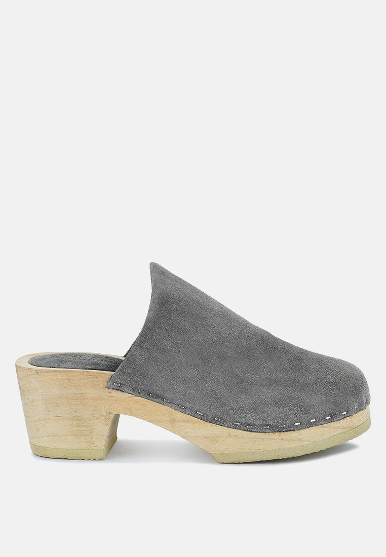 DARCIE Grey Suede Clogs - Image 2
