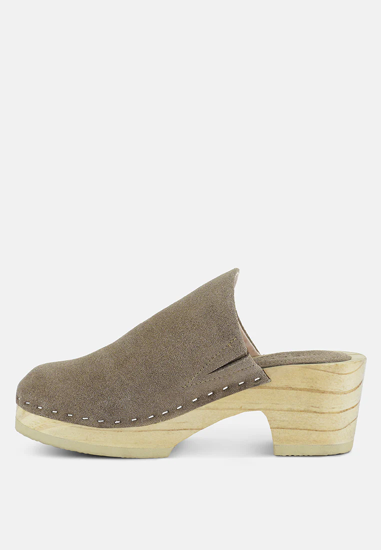 DARCIE Taupe Suede Clogs - Image 4