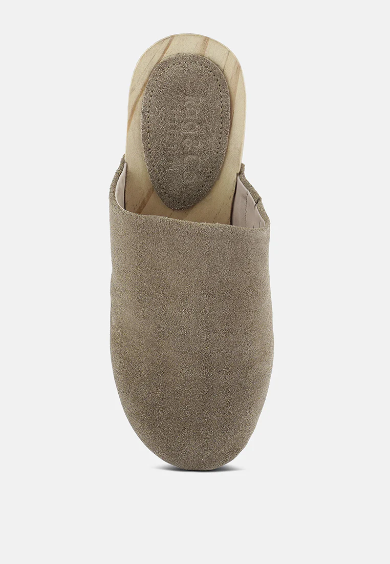 DARCIE Taupe Suede Clogs - Image 6