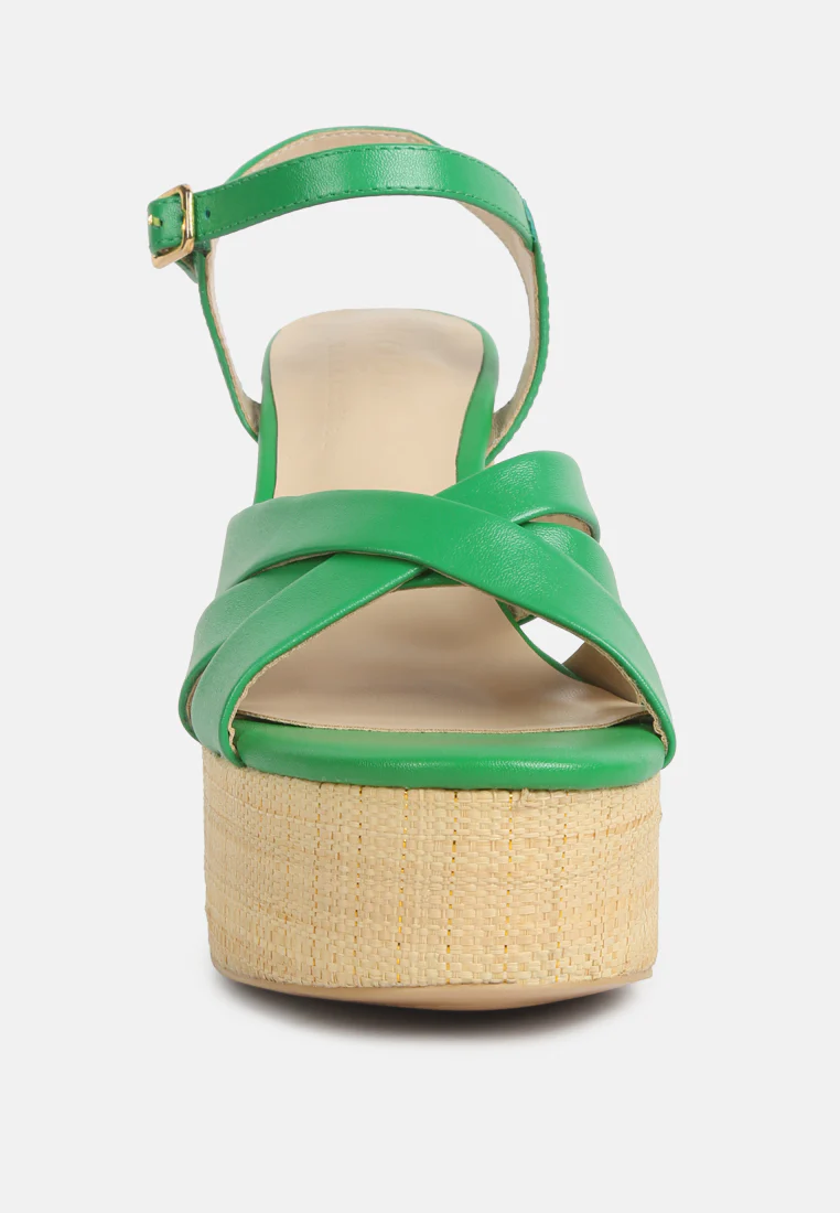 De-Vil Crisscross Straps Block Heel Sandals In Green - Image 3