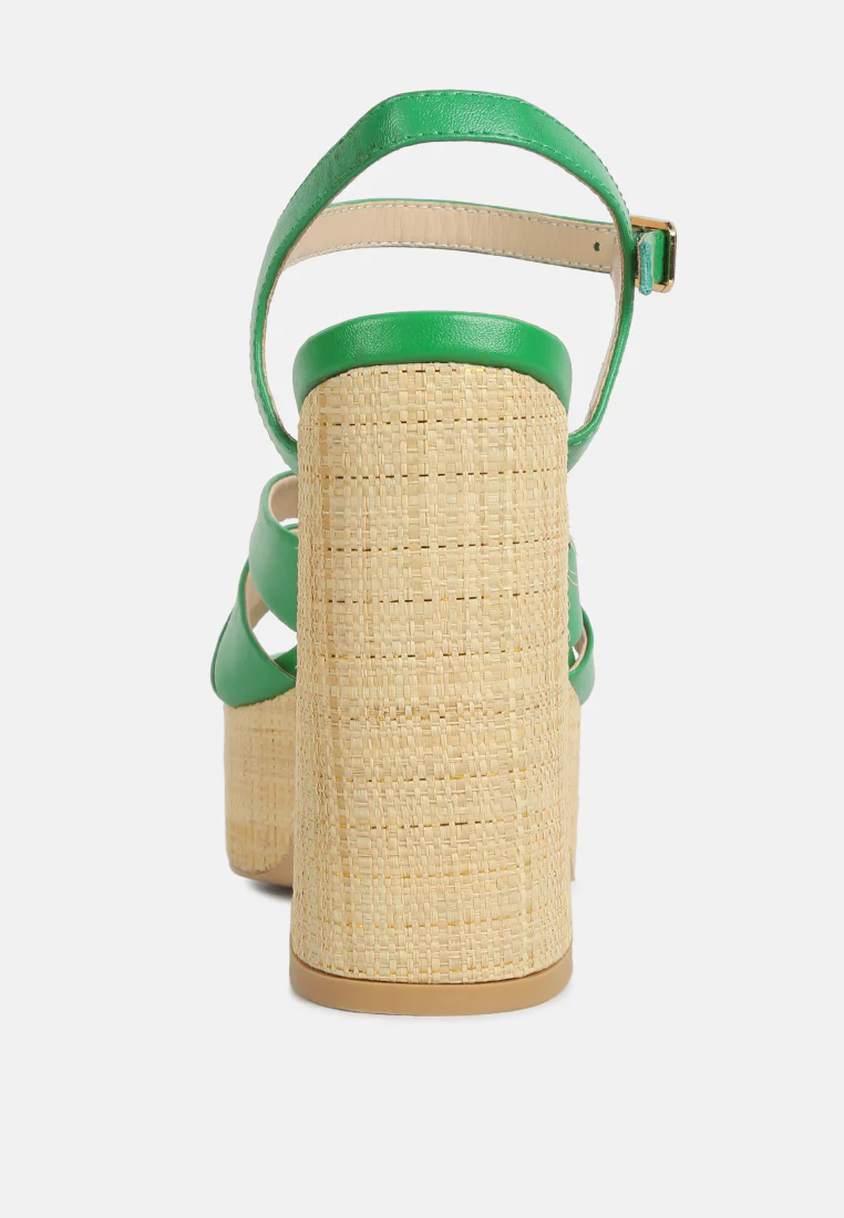 De-Vil Crisscross Straps Block Heel Sandals In Green - Image 5