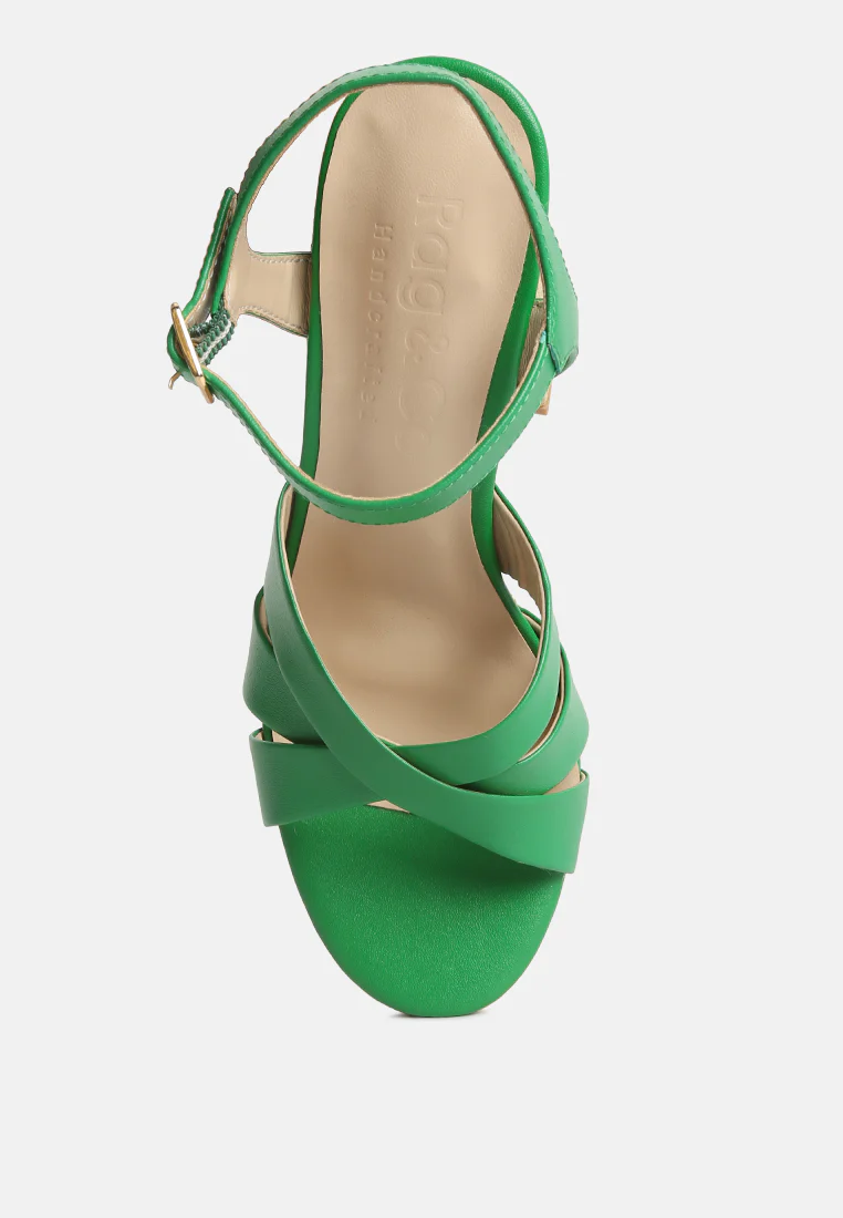 De-Vil Crisscross Straps Block Heel Sandals In Green - Image 6