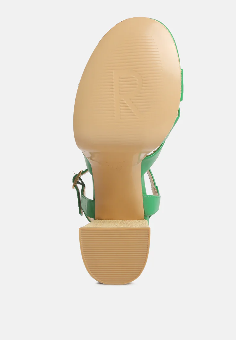 De-Vil Crisscross Straps Block Heel Sandals In Green - Image 7