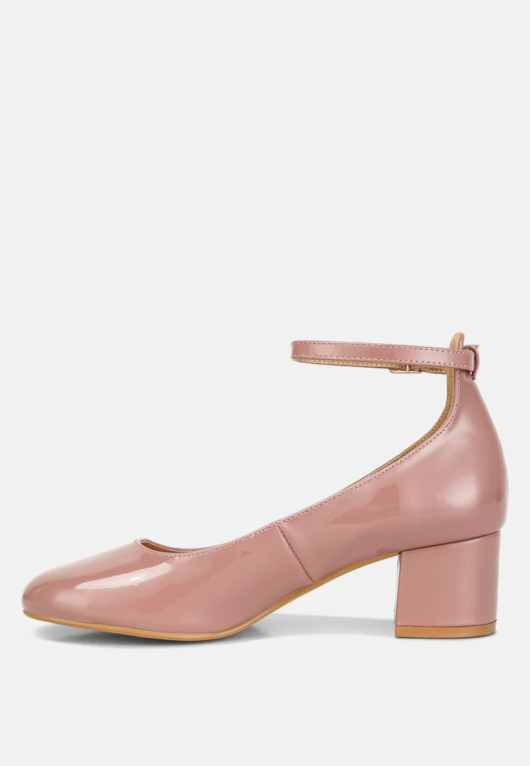 DEBBIE Ankle Strap Low Block Heel Sandals in Blush - Image 3