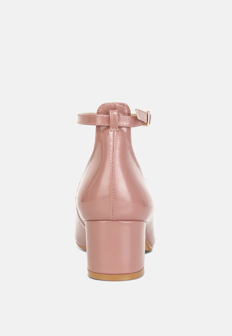 DEBBIE Ankle Strap Low Block Heel Sandals in Blush - Image 5