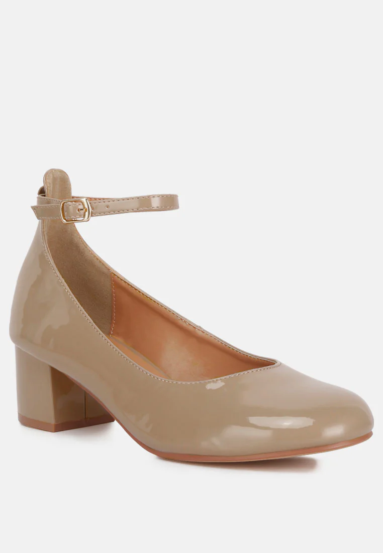 DEBBIE Ankle Strap Low Block Heel Sandals in Sand - Image 2