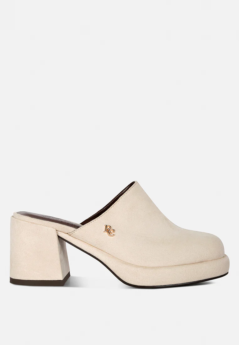 DELAUNAY Beige Suede Heeled Mule Sandals - Image 2