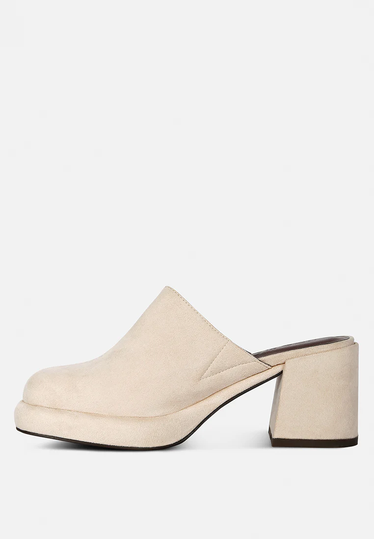 DELAUNAY Beige Suede Heeled Mule Sandals - Image 4