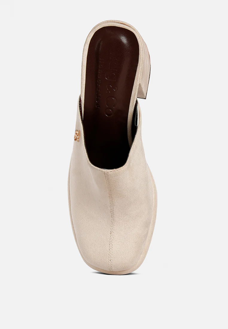 DELAUNAY Beige Suede Heeled Mule Sandals - Image 6