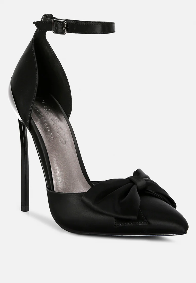DINGLES Black Bow Embellished Satin Stiletto Sandals - Image 2