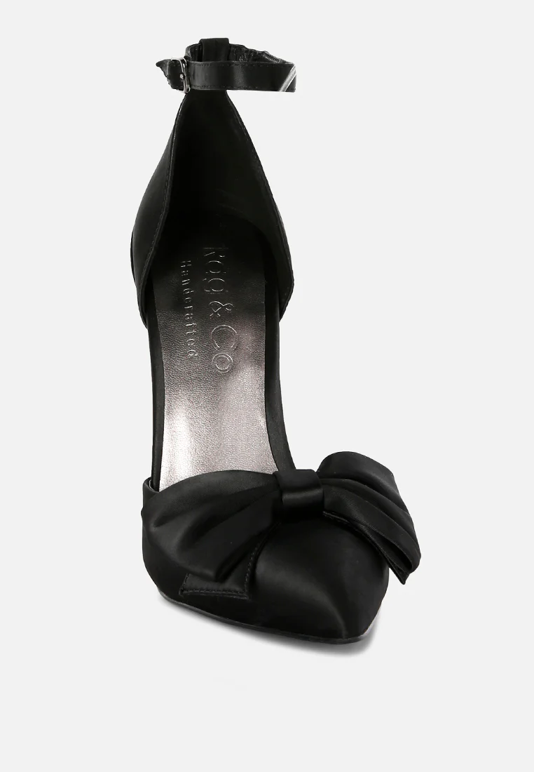 DINGLES Black Bow Embellished Satin Stiletto Sandals - Image 3