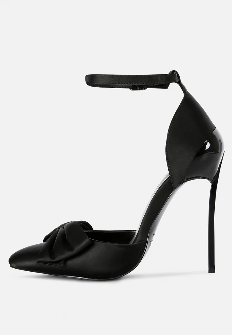 DINGLES Black Bow Embellished Satin Stiletto Sandals - Image 4