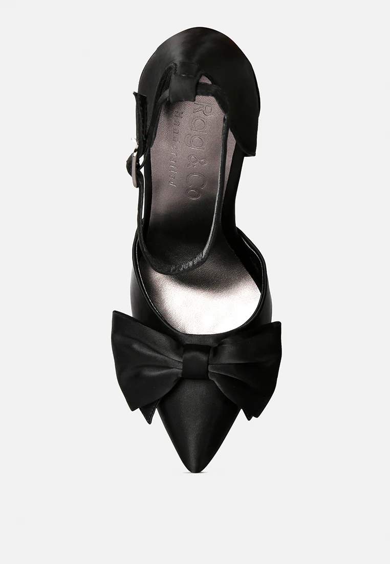 DINGLES Black Bow Embellished Satin Stiletto Sandals - Image 6