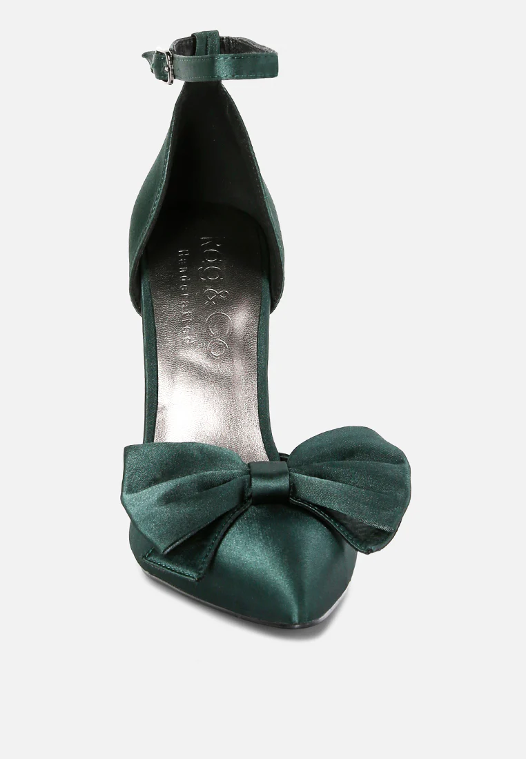 DINGLES Green Bow Embellished Satin Stiletto Sandals - Image 3