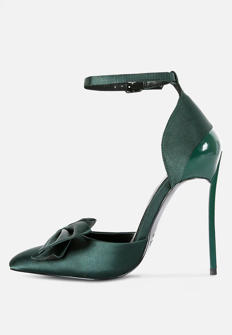 DINGLES Green Bow Embellished Satin Stiletto Sandals - Image 4