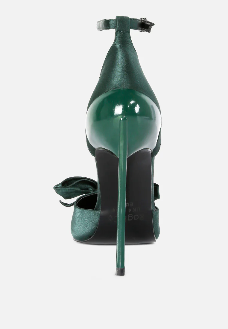DINGLES Green Bow Embellished Satin Stiletto Sandals - Image 5