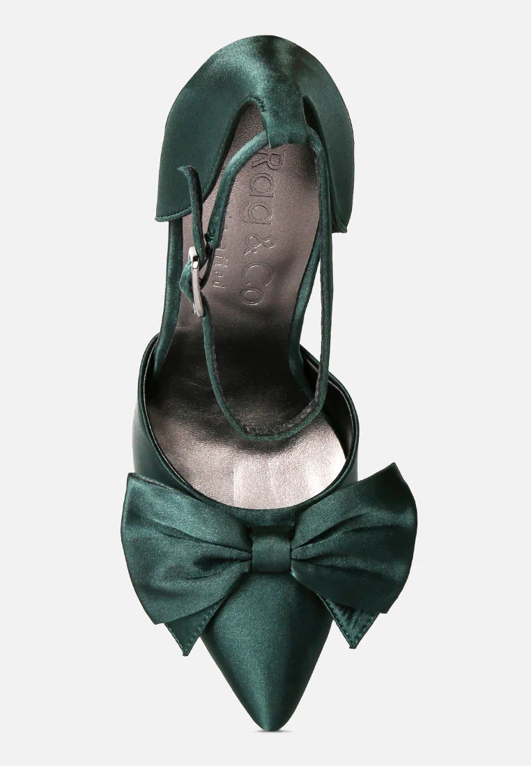 DINGLES Green Bow Embellished Satin Stiletto Sandals - Image 6