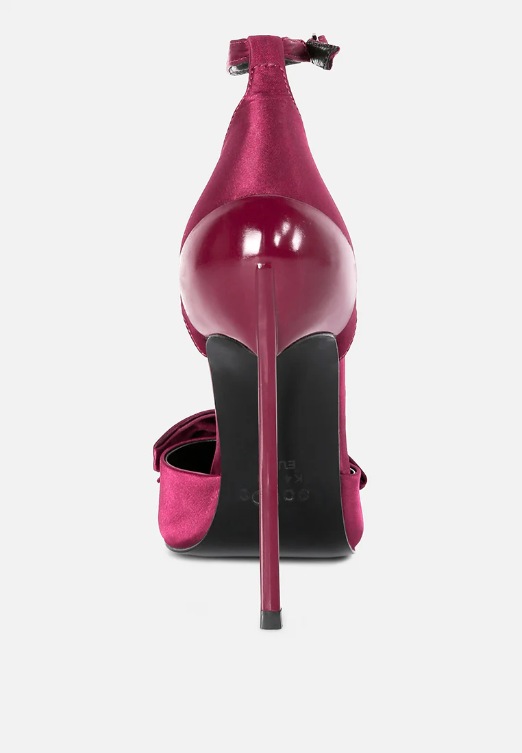 DINGLES Burgundy Bow Embellished Satin Stiletto Sandals - Image 5