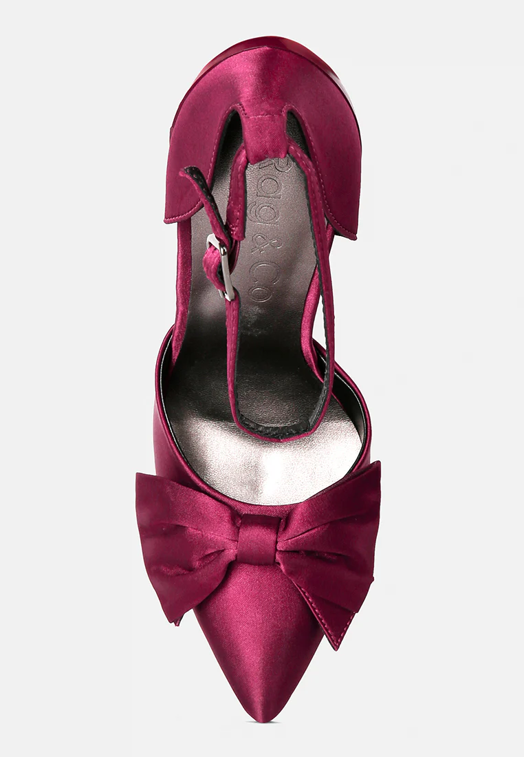 DINGLES Burgundy Bow Embellished Satin Stiletto Sandals - Image 6