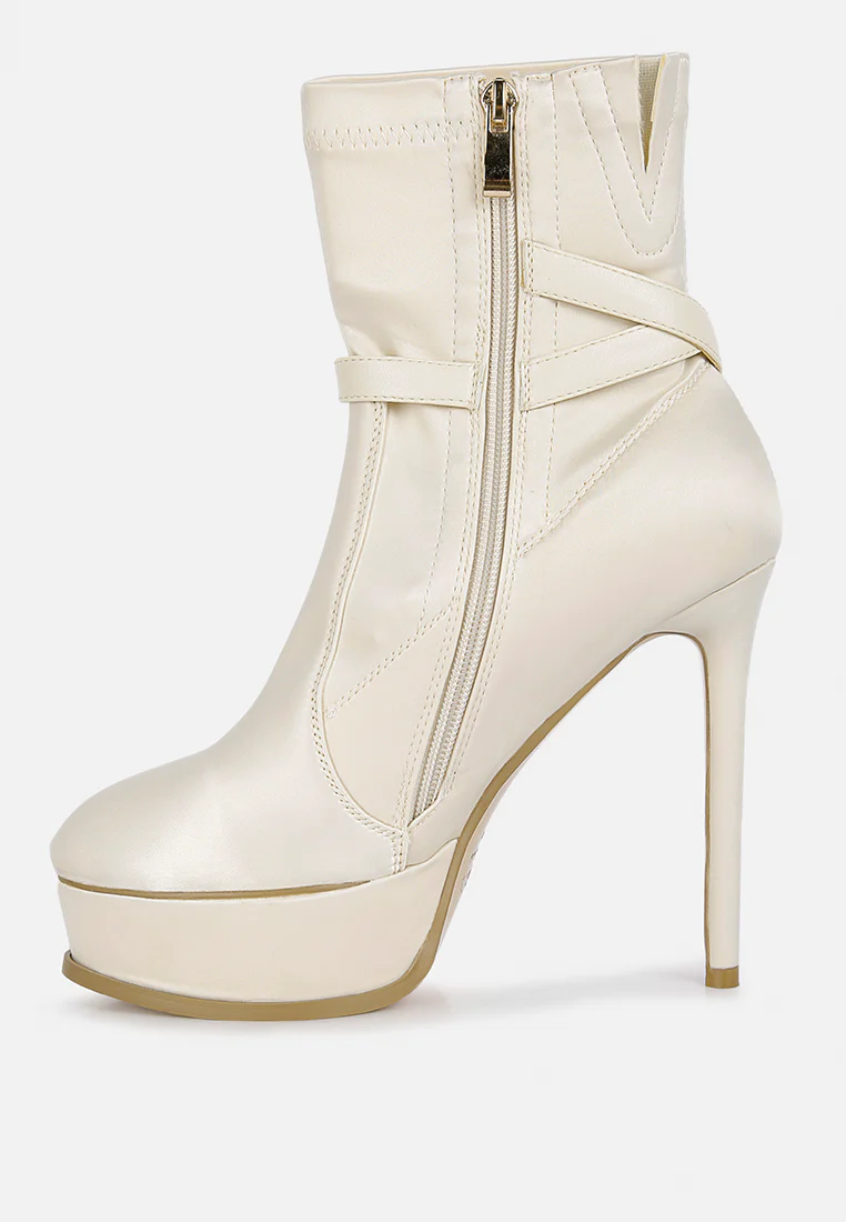 DOESBURG Beige Satin Stiletto Ankle Boot - Image 4
