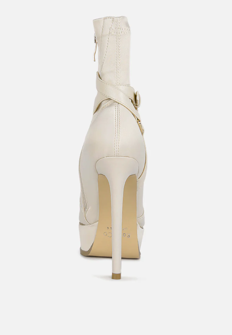 DOESBURG Beige Satin Stiletto Ankle Boot - Image 5