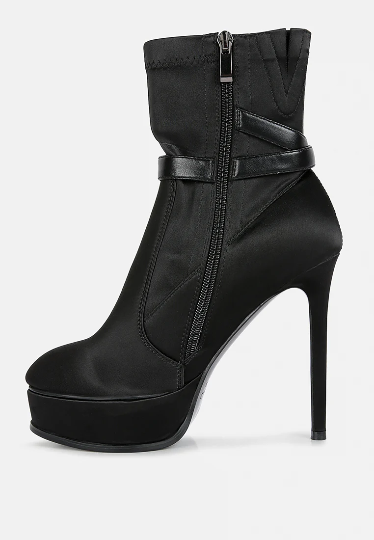 DOESBURG Black Satin Stiletto Ankle Boot - Image 4