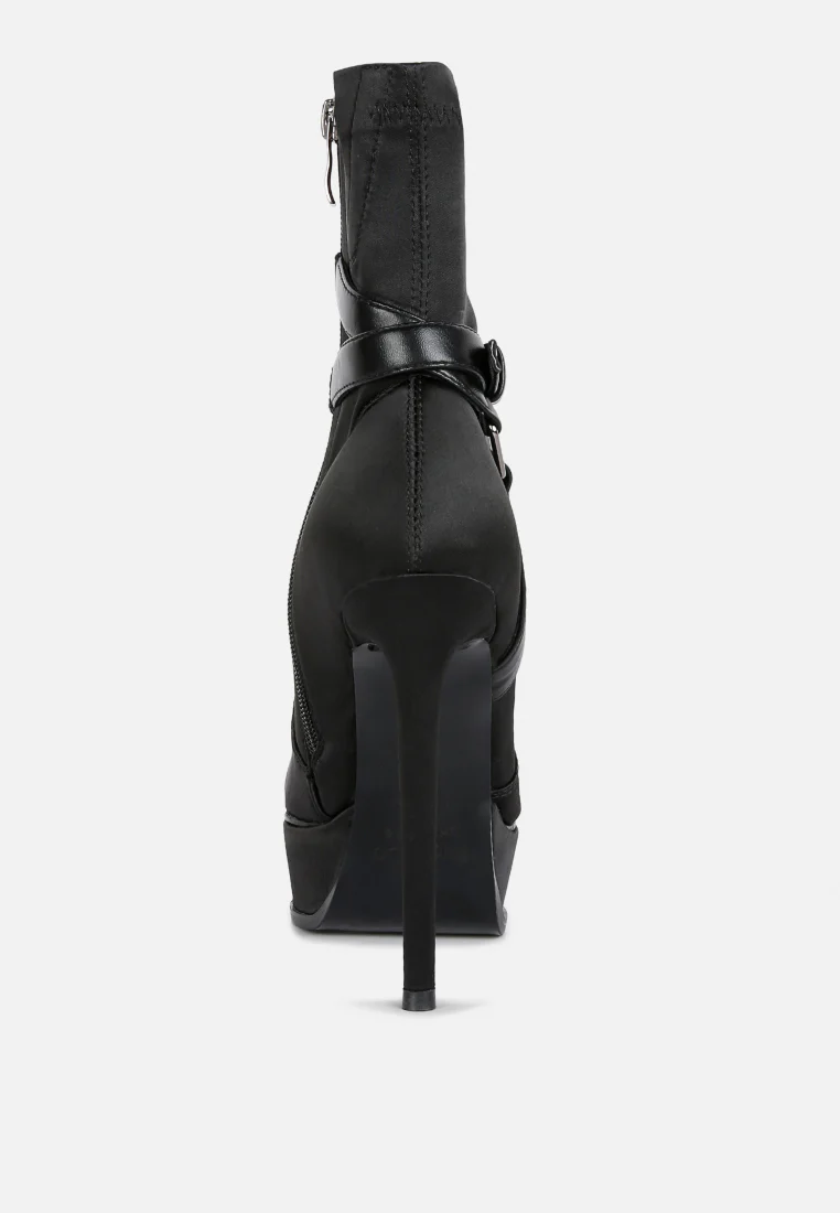 DOESBURG Black Satin Stiletto Ankle Boot - Image 5