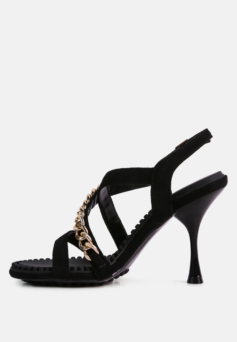 DOMEDA Black Metal Chain Embellished Sandals - Image 3
