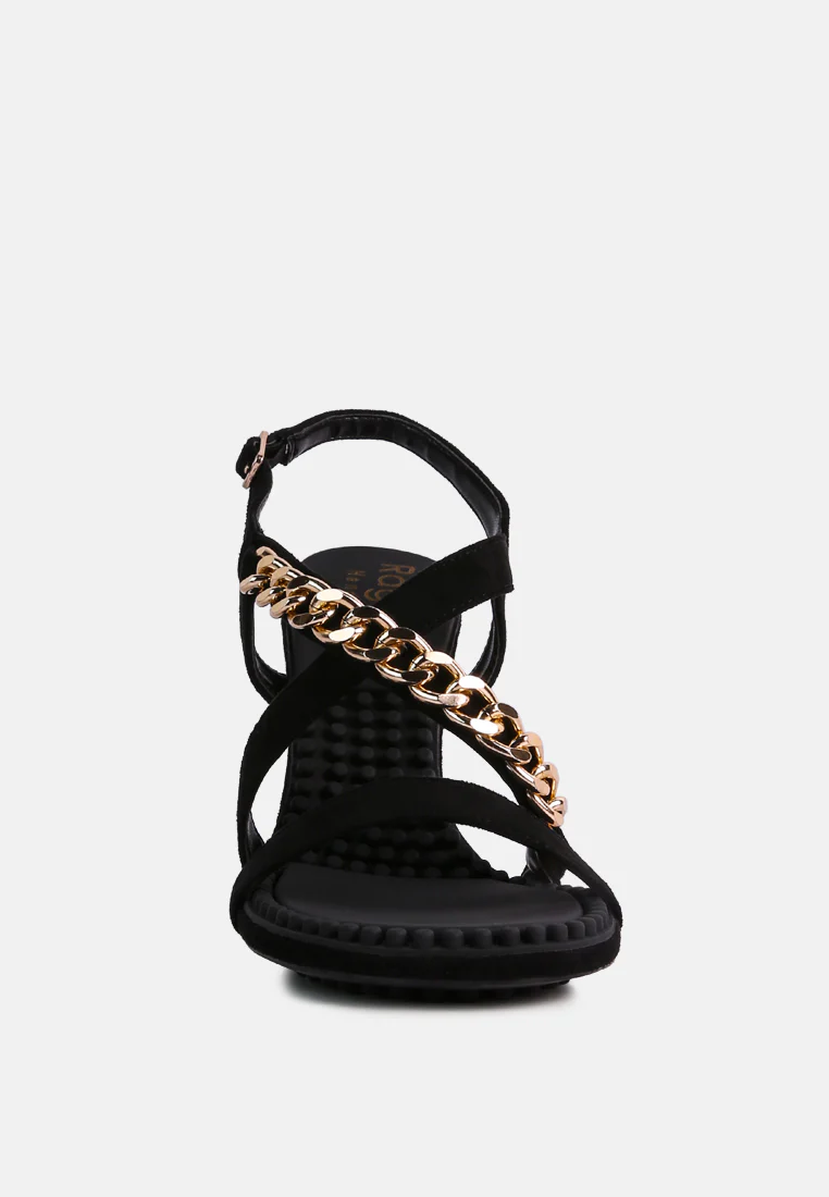 DOMEDA Black Metal Chain Embellished Sandals - Image 4