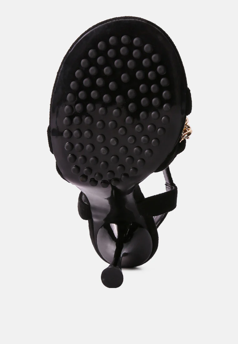 DOMEDA Black Metal Chain Embellished Sandals - Image 7