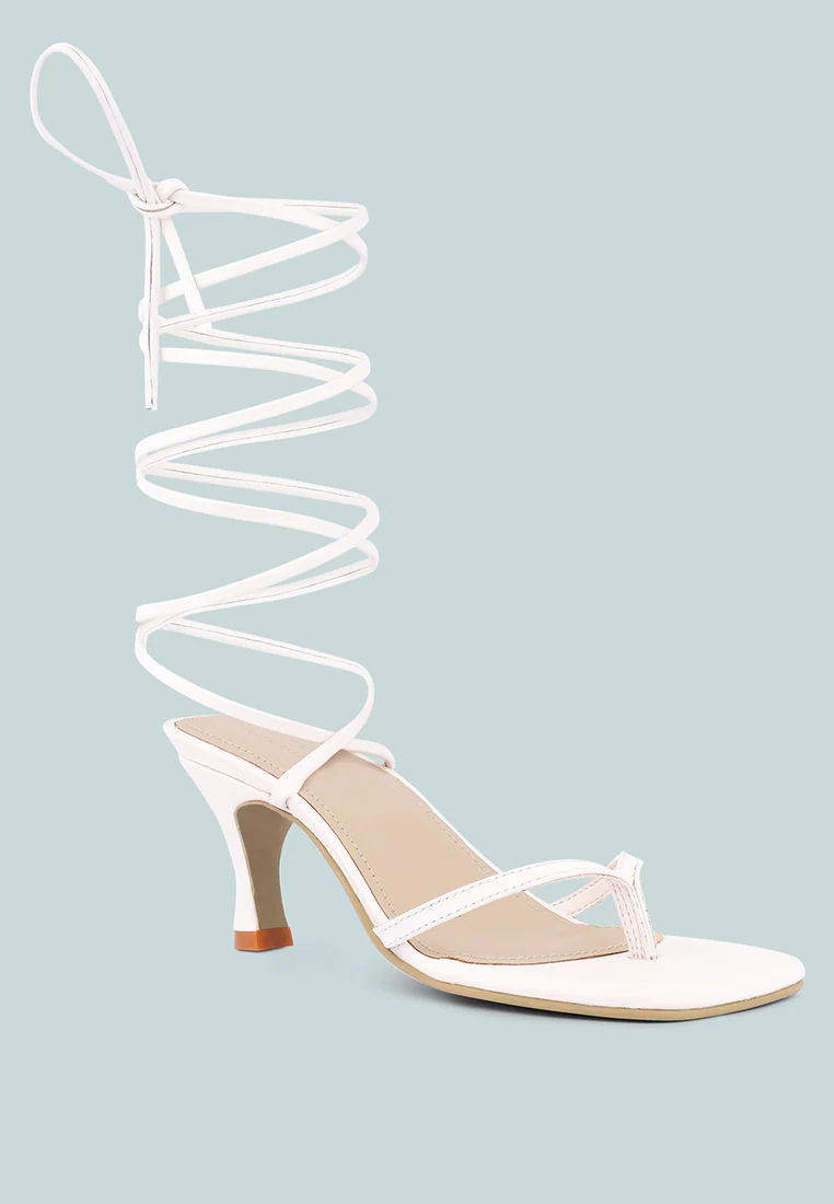 DORITA White Kitten Heel Lace Up Sandal - Image 3