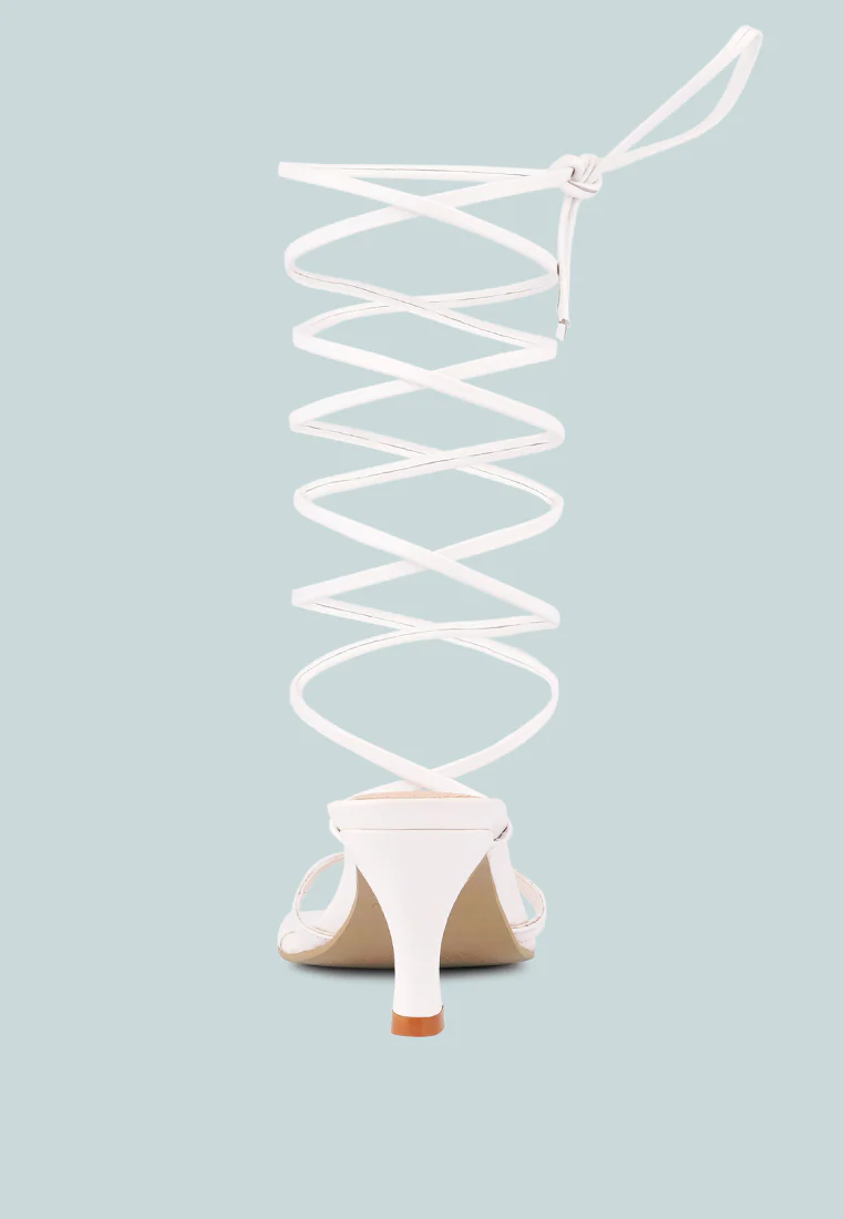 DORITA White Kitten Heel Lace Up Sandal - Image 6